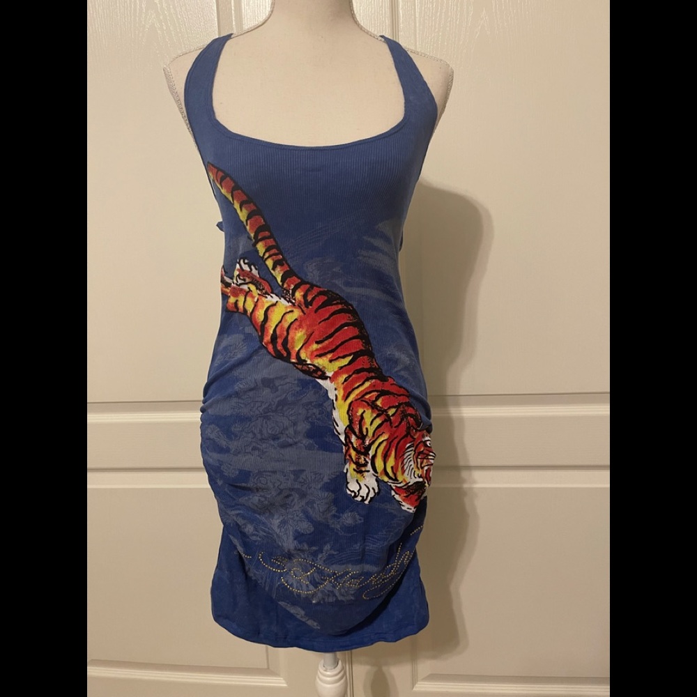 Vintage Ed Hardy Bodycon dress Blue Grey XL